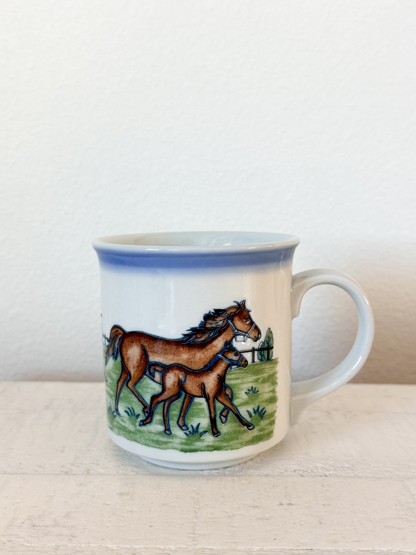 Vintage Horse Mug (Blue Rim)