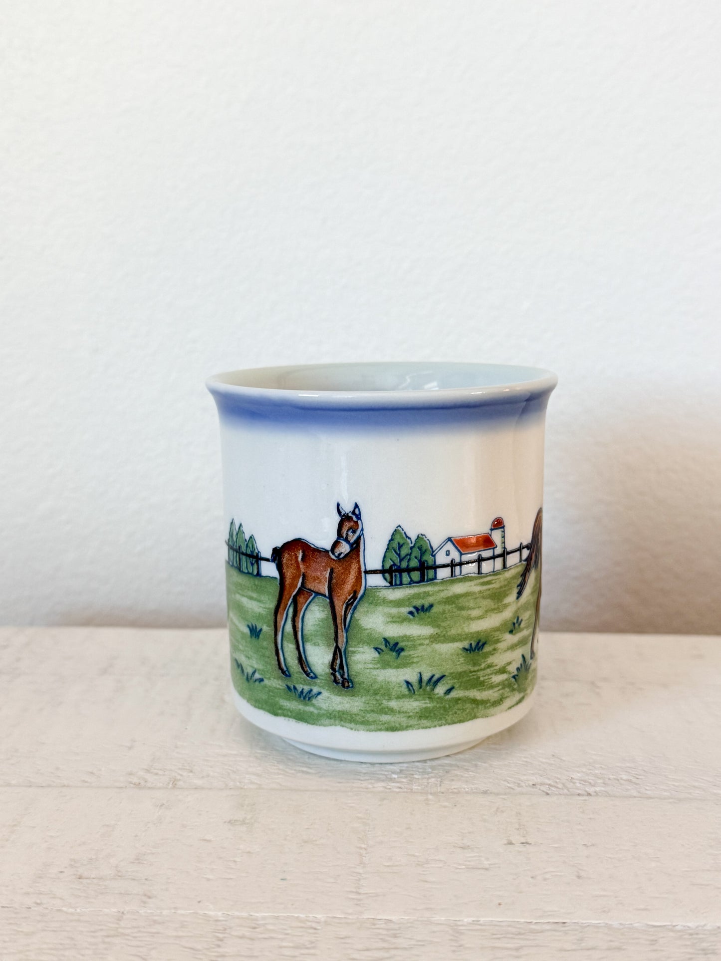 Vintage Horse Mug (Blue Rim)