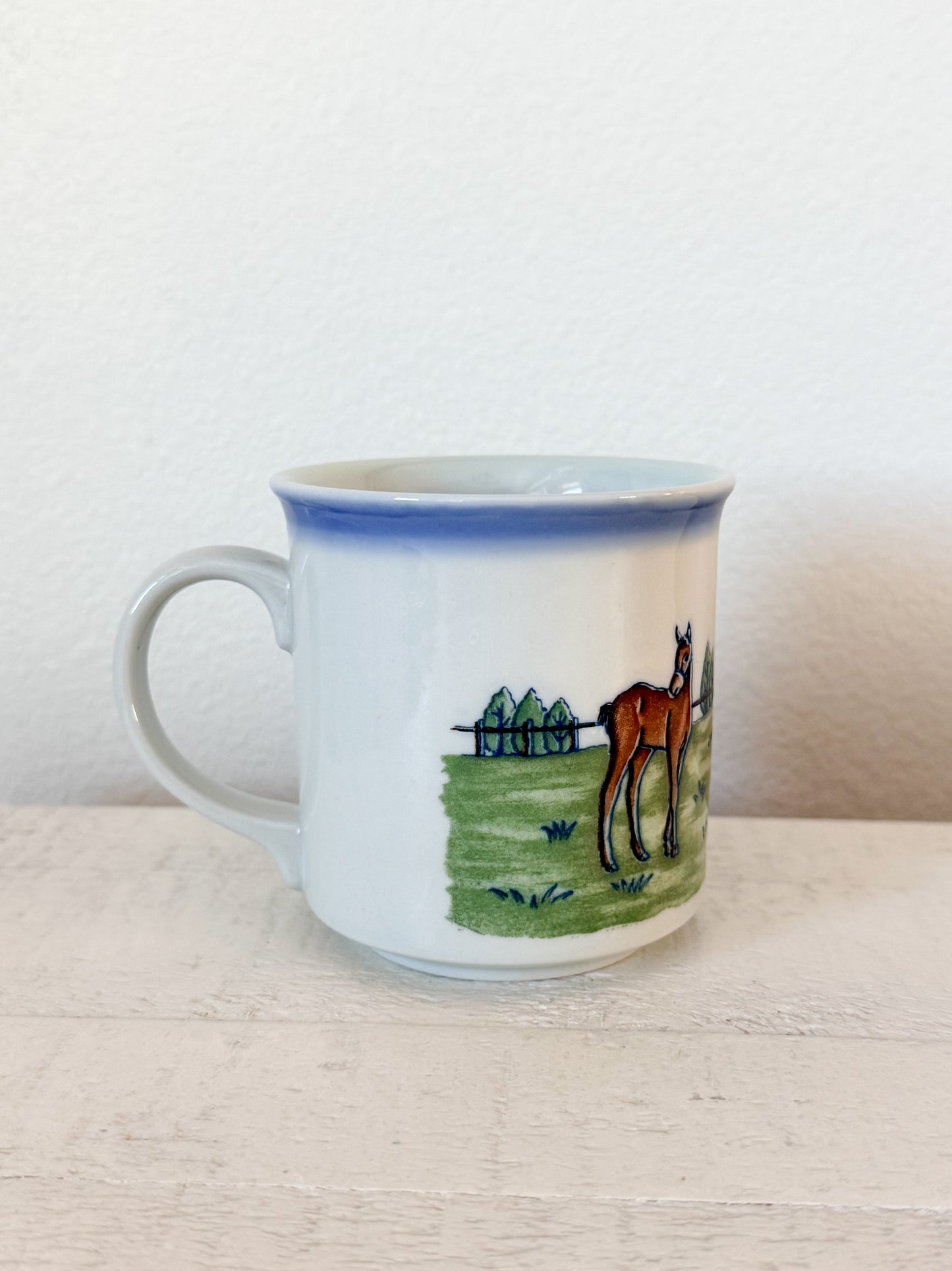 Vintage Horse Mug (Blue Rim)