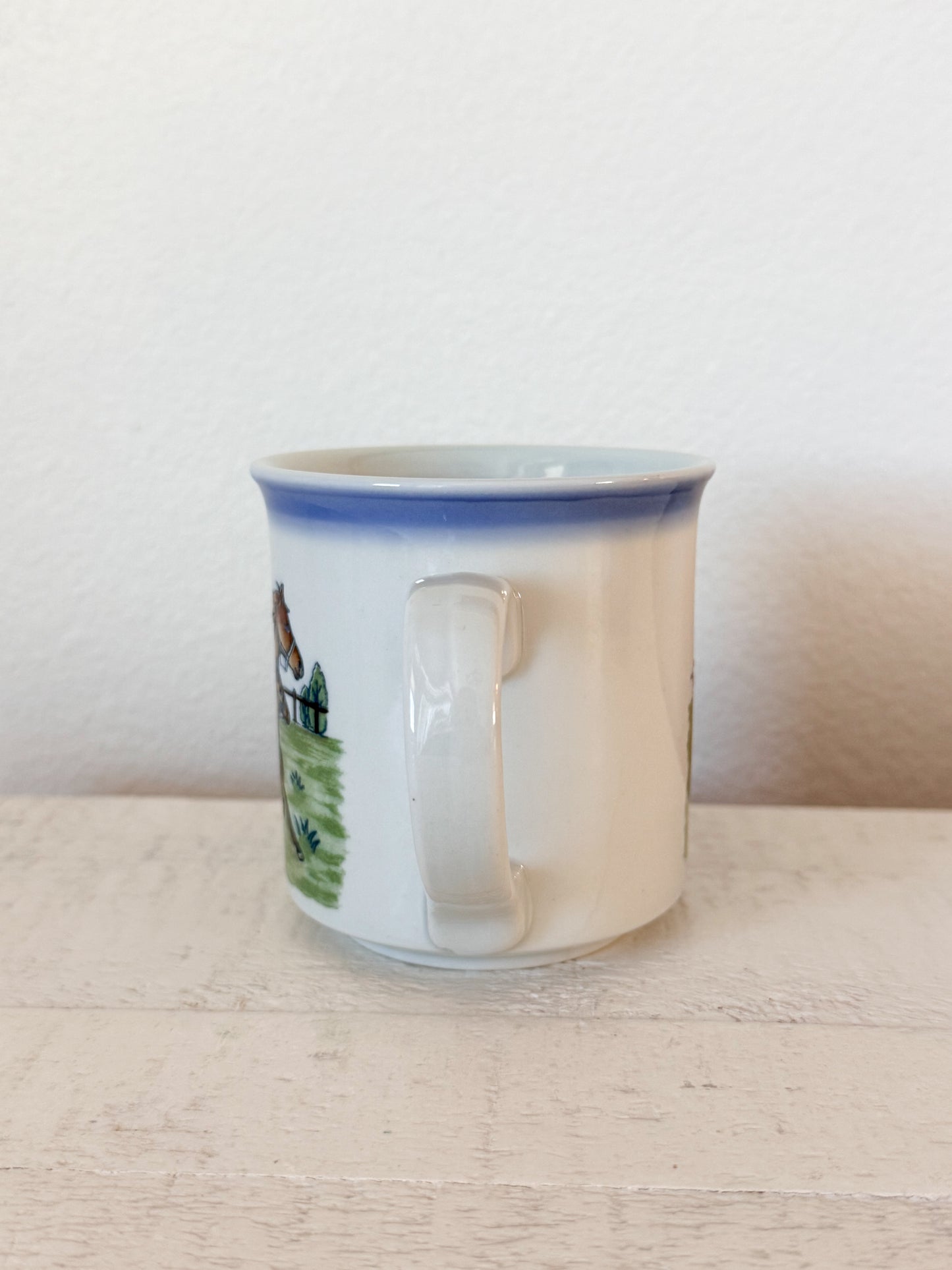 Vintage Horse Mug (Blue Rim)