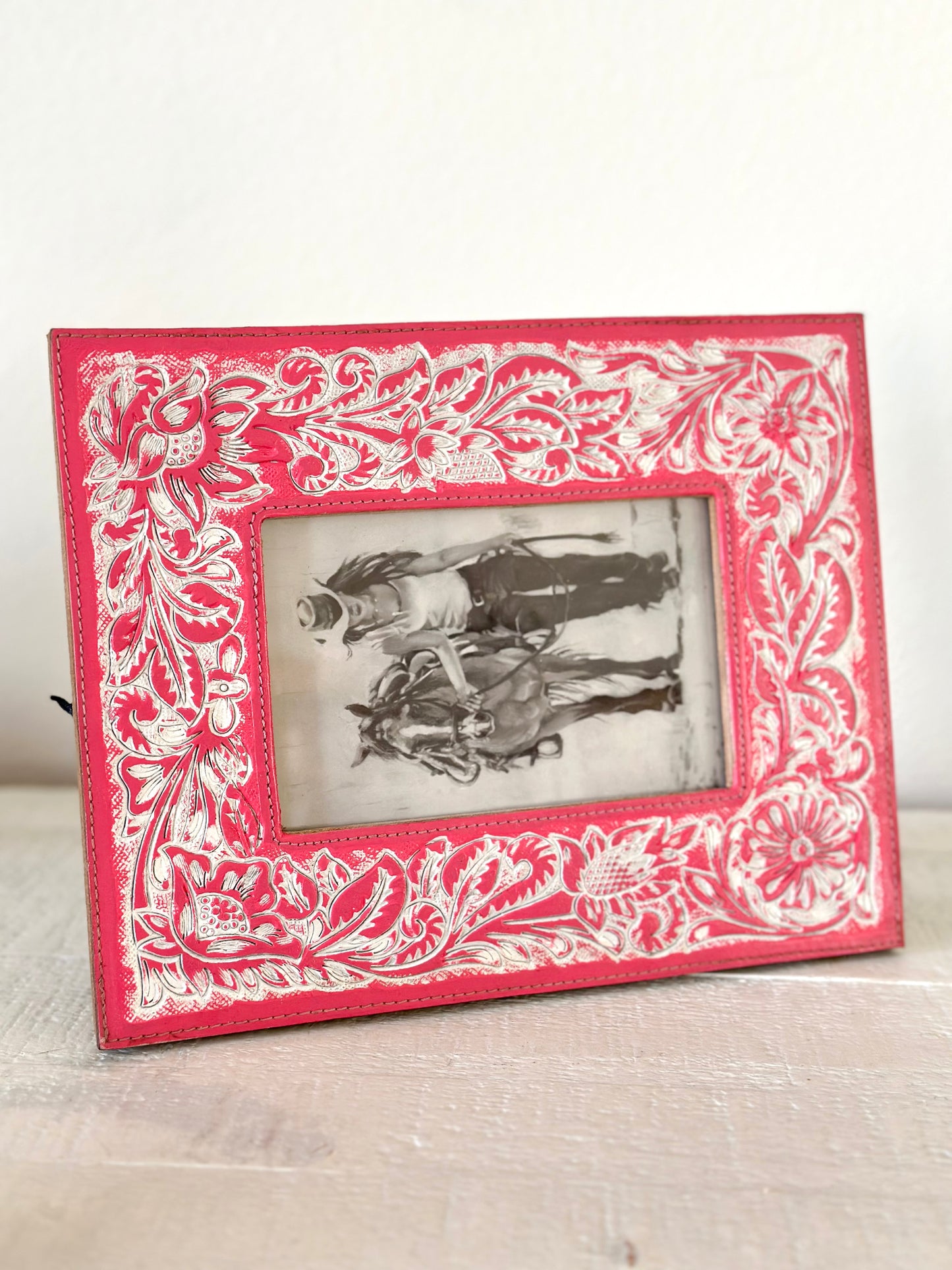 Pink Tooled Leather Frame