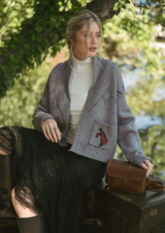 Horse Sweater Cardigan (Gray)