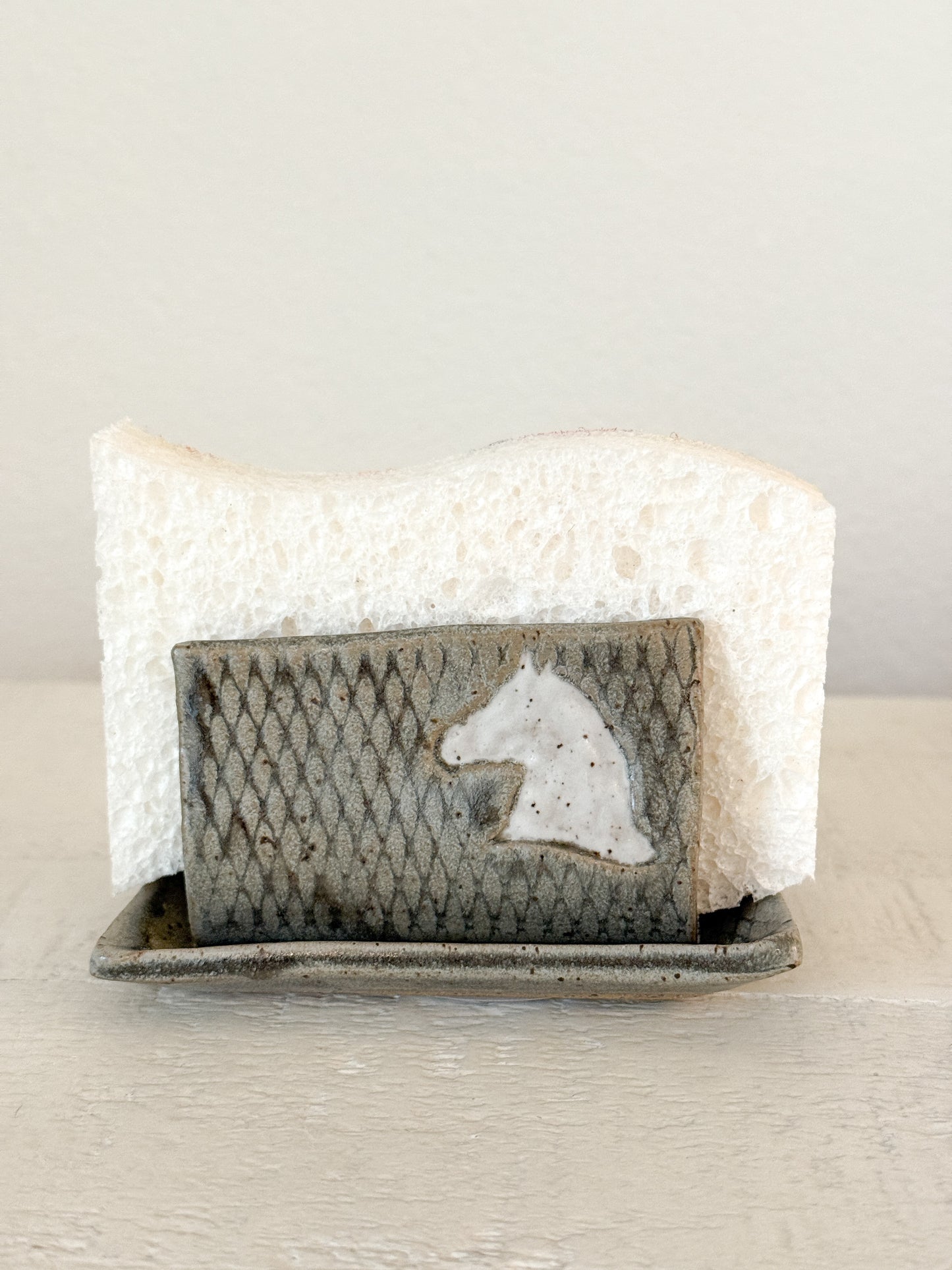 White Horse Stoneware Sponge Holder