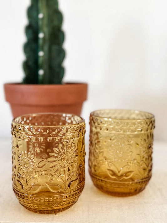 Amber Flower Drinking Glass Set