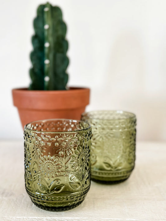 Green Flower Drinking Glass Set