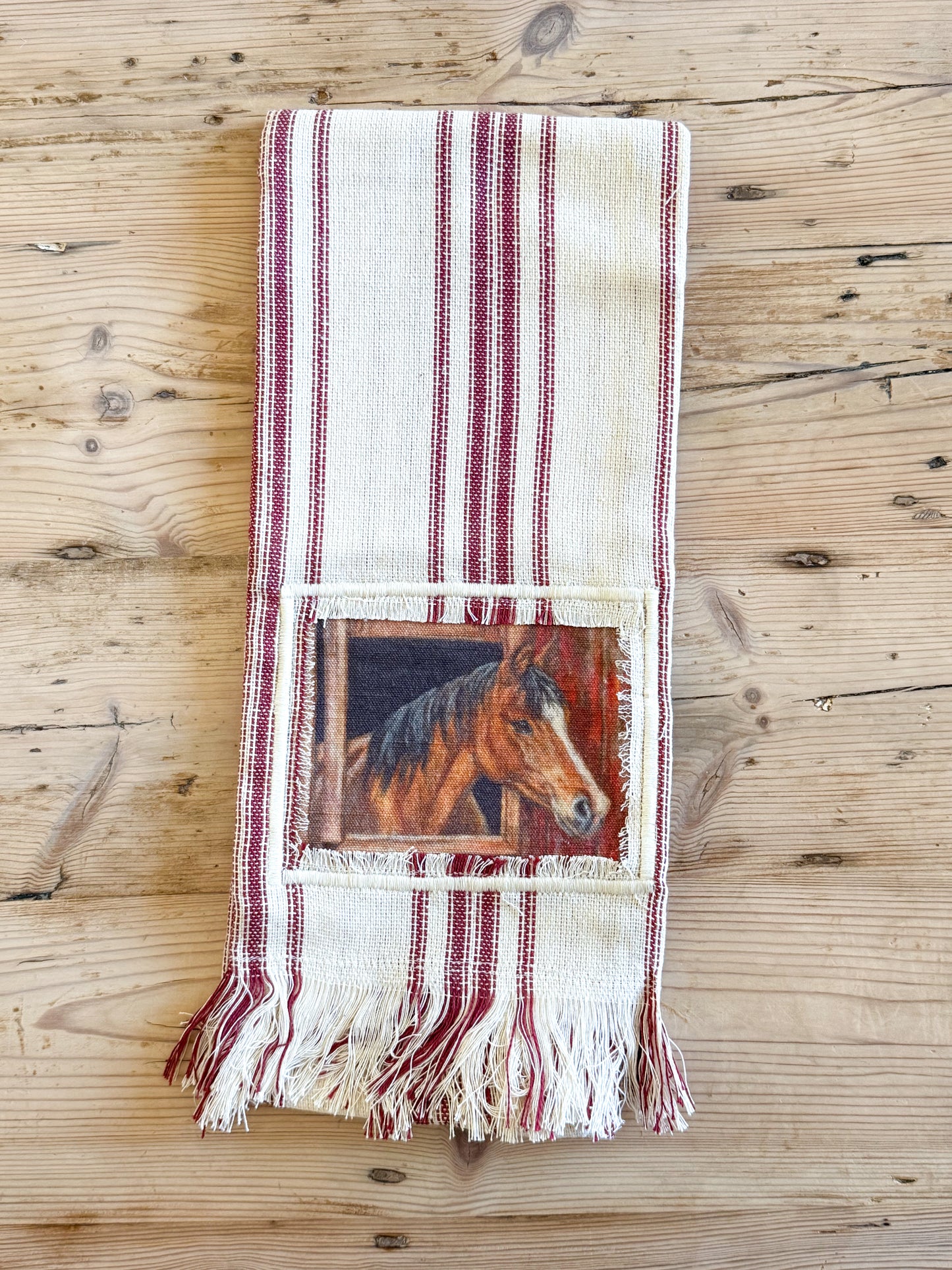 Red Stripe Horse Kitchen Towel