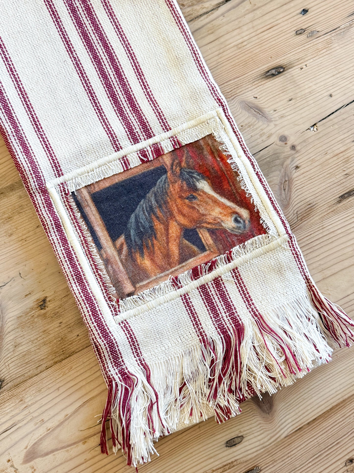 Red Stripe Horse Kitchen Towel