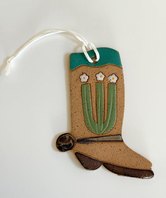 Ceramic Western Boot Ornament (Cactus)