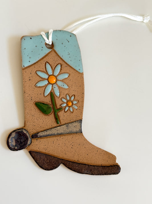 Ceramic Western Boot Ornament (Aqua)