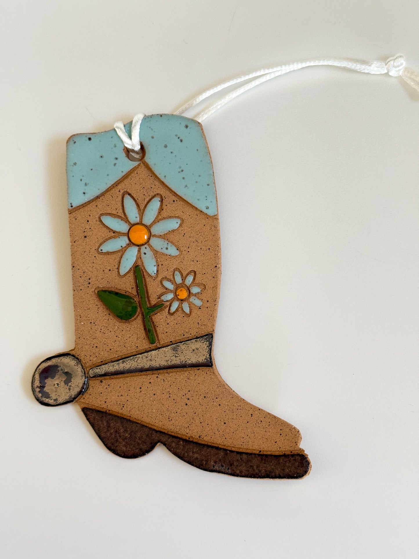 Ceramic Western Boot Ornament (Aqua)