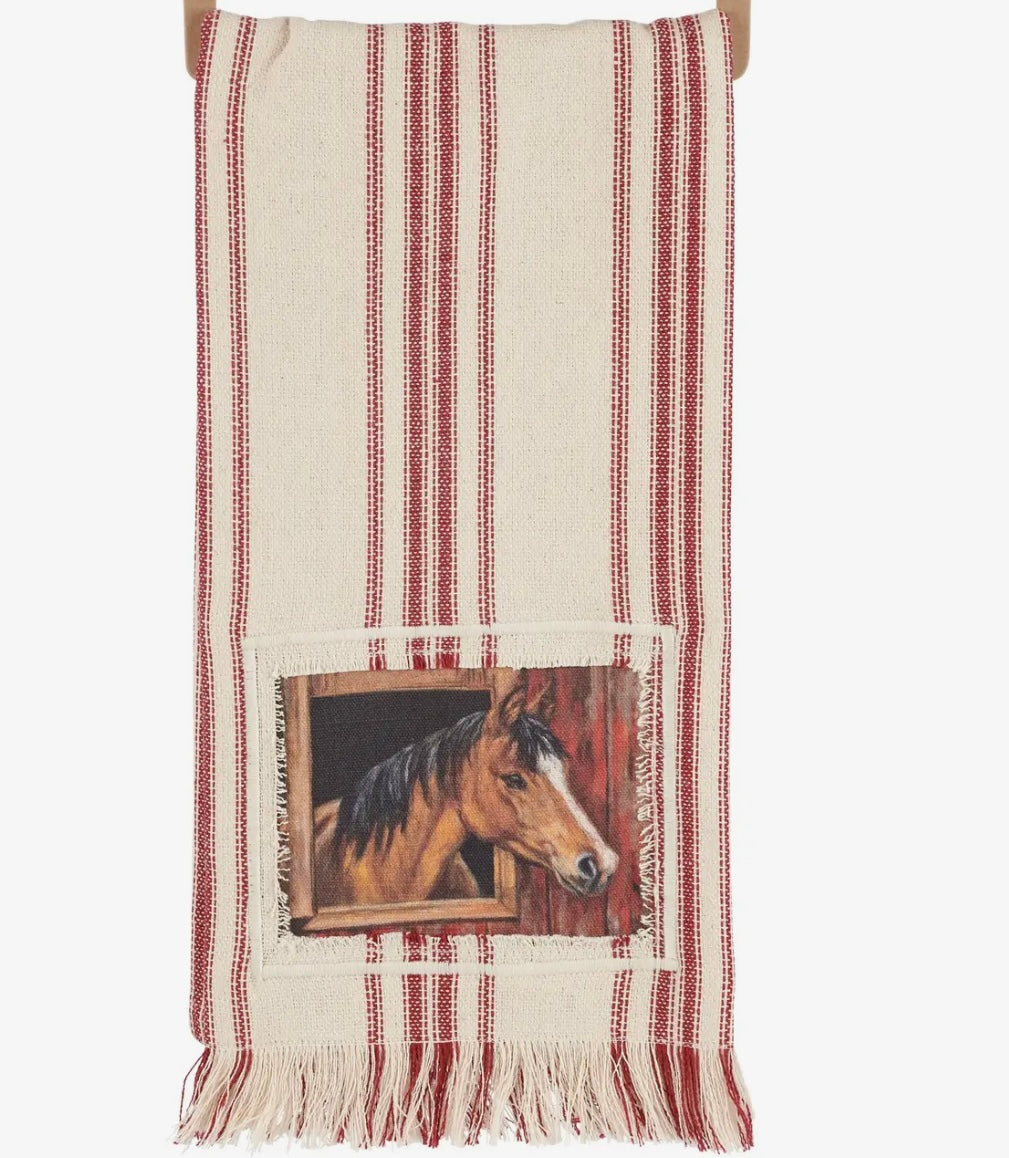 Red Stripe Horse Kitchen Towel