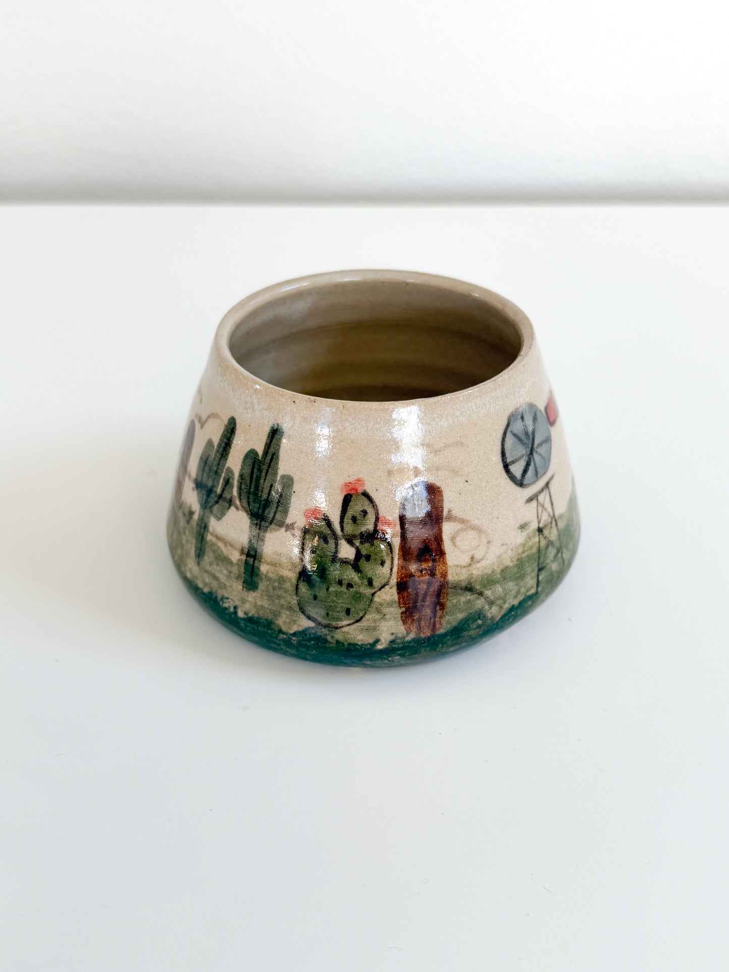 Vintage Cactus Pottery Bowl