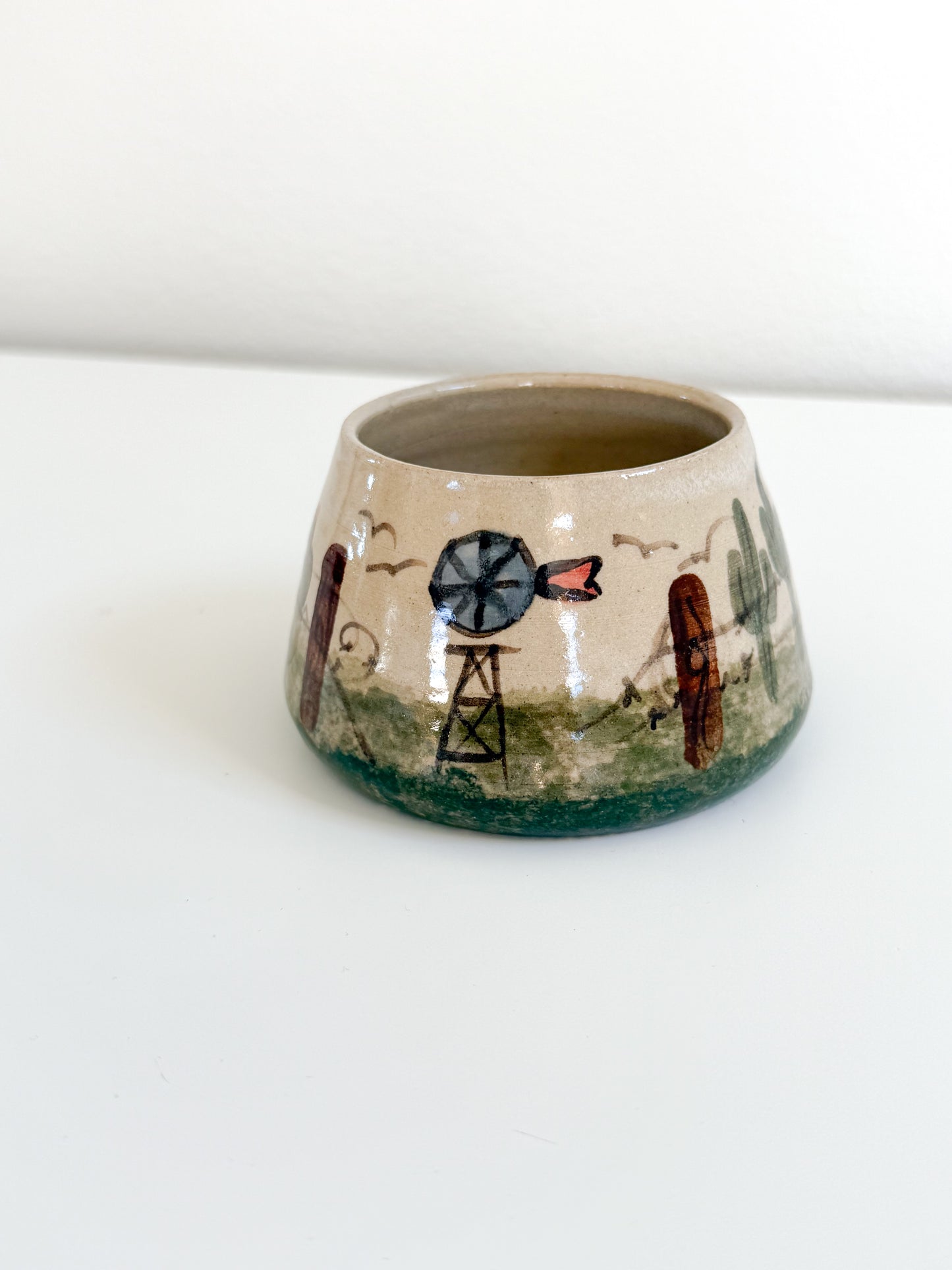 Vintage Cactus Pottery Bowl