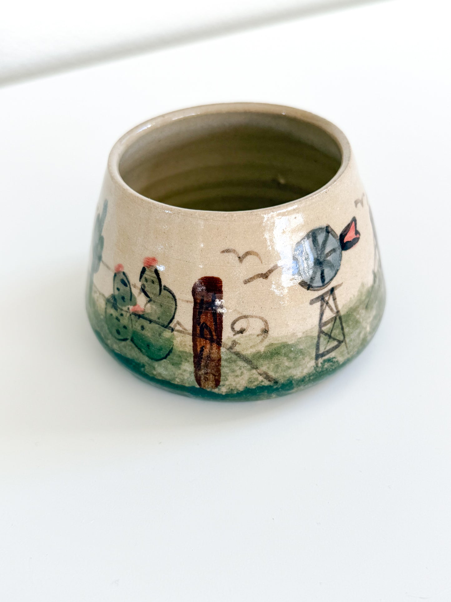 Vintage Cactus Pottery Bowl
