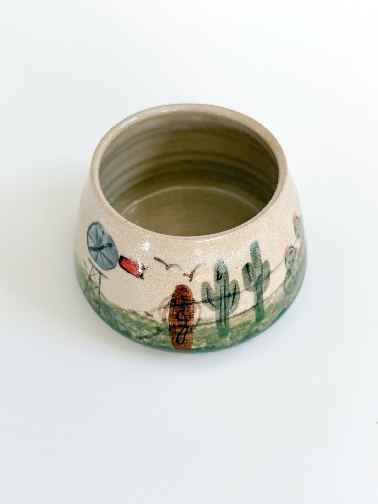 Vintage Cactus Pottery Bowl