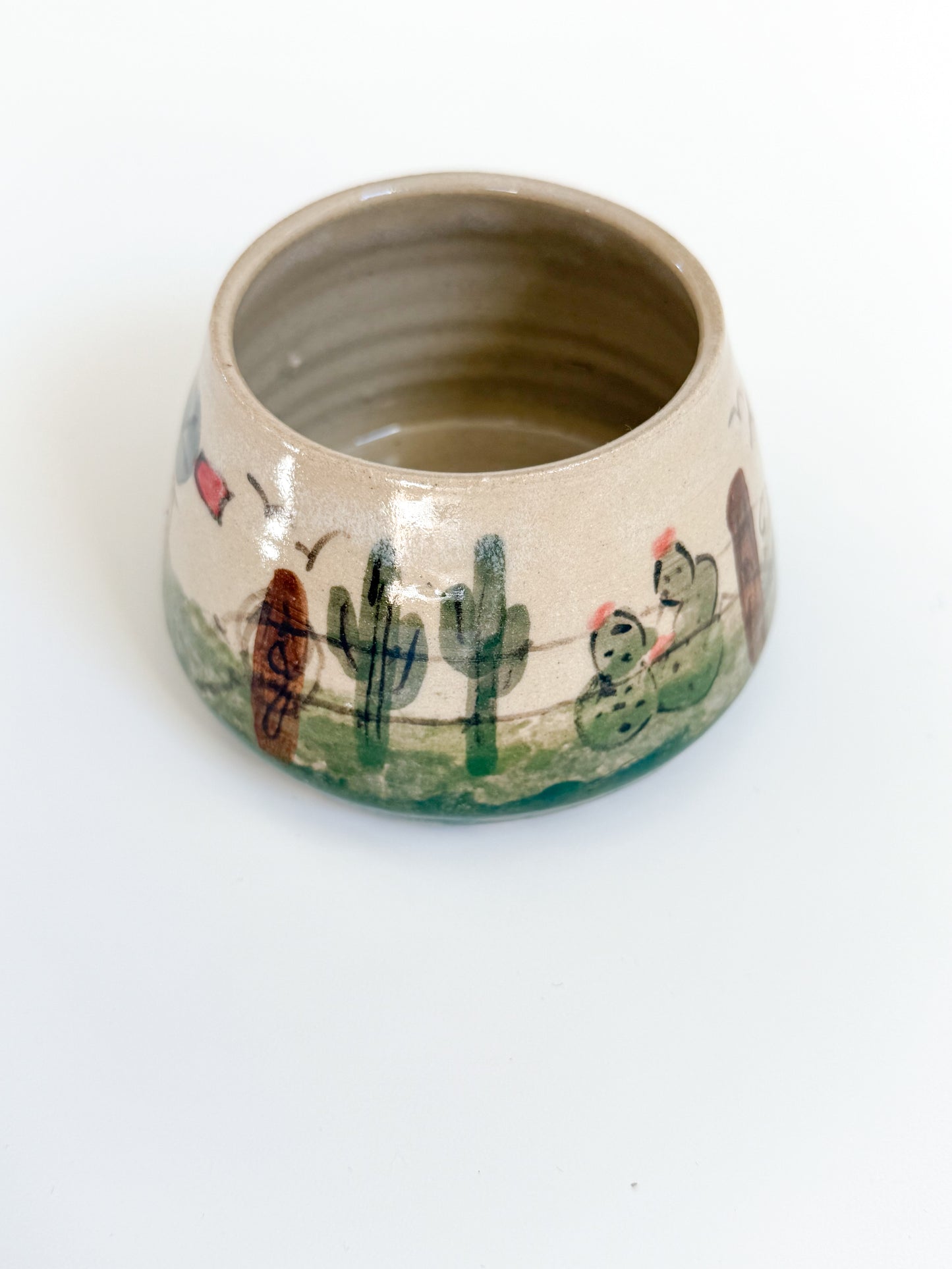 Vintage Cactus Pottery Bowl
