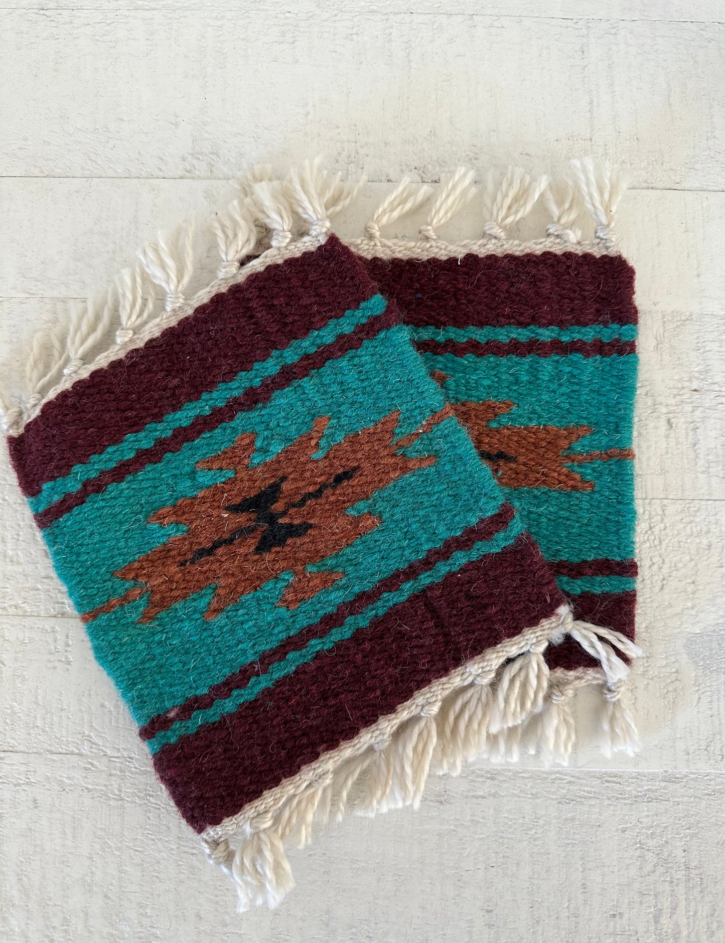 Maya Coasters Set (Maroon & Teal)