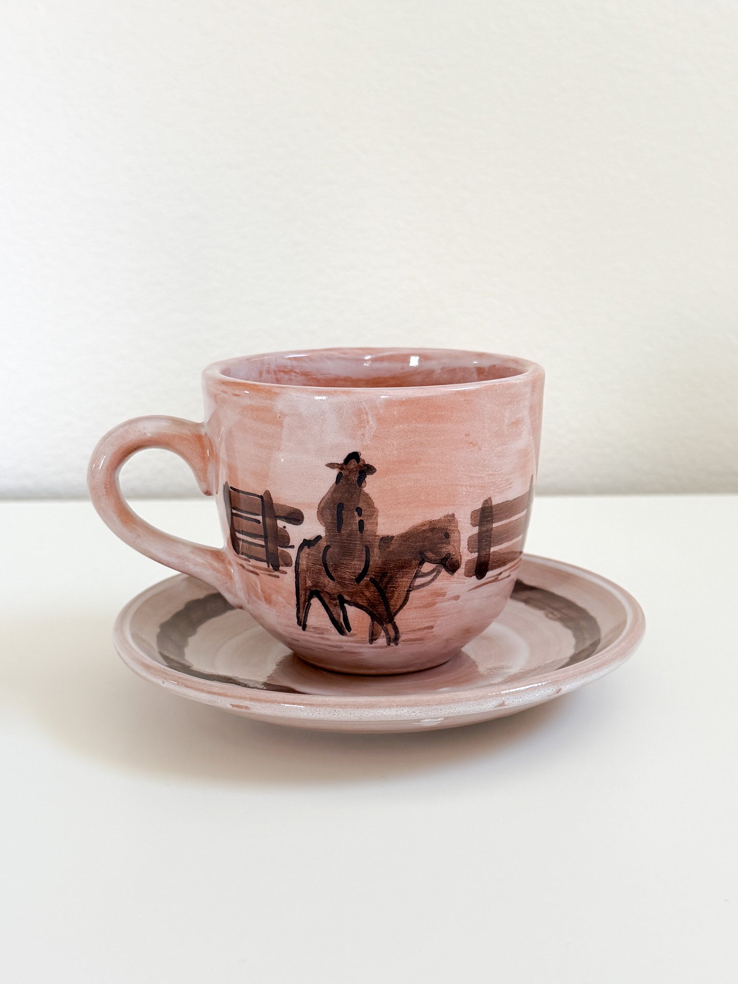 Hand Painted Cowboy Mug and Saucer