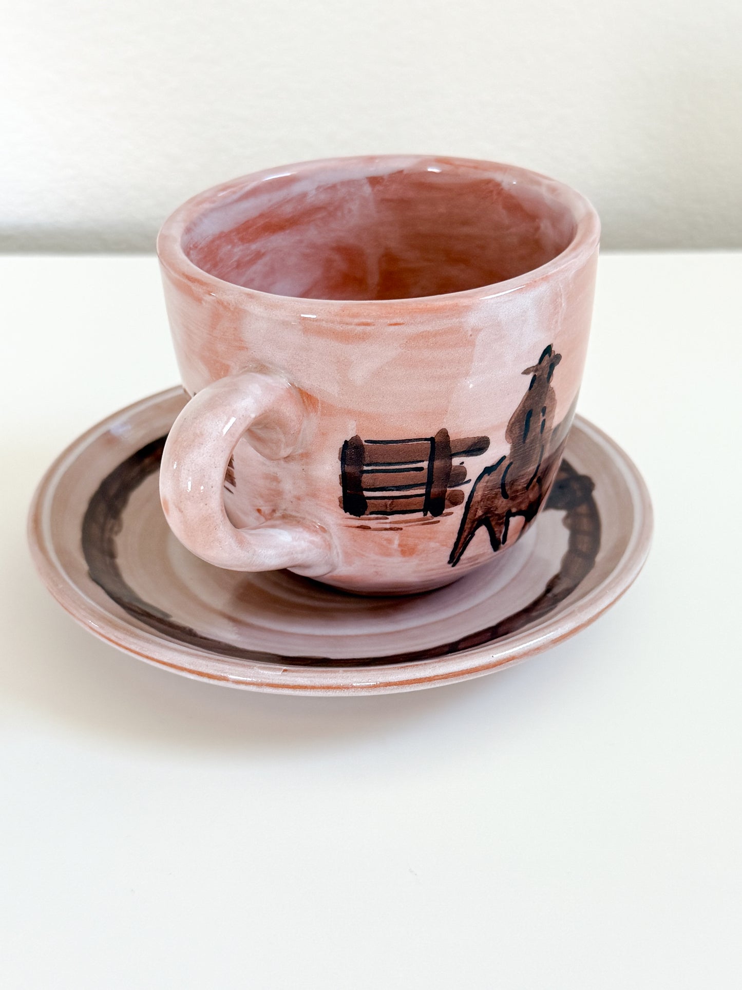 Hand Painted Cowboy Mug and Saucer