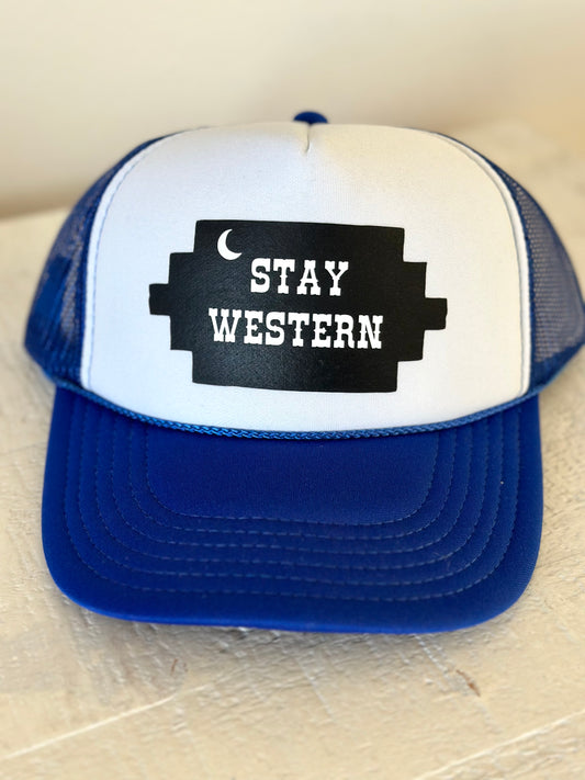 Stay Western Trucker Hat (Blue & White)