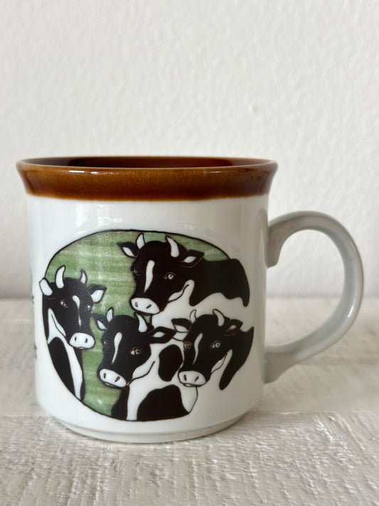 Vintage Cow Mug (Brown Rim)