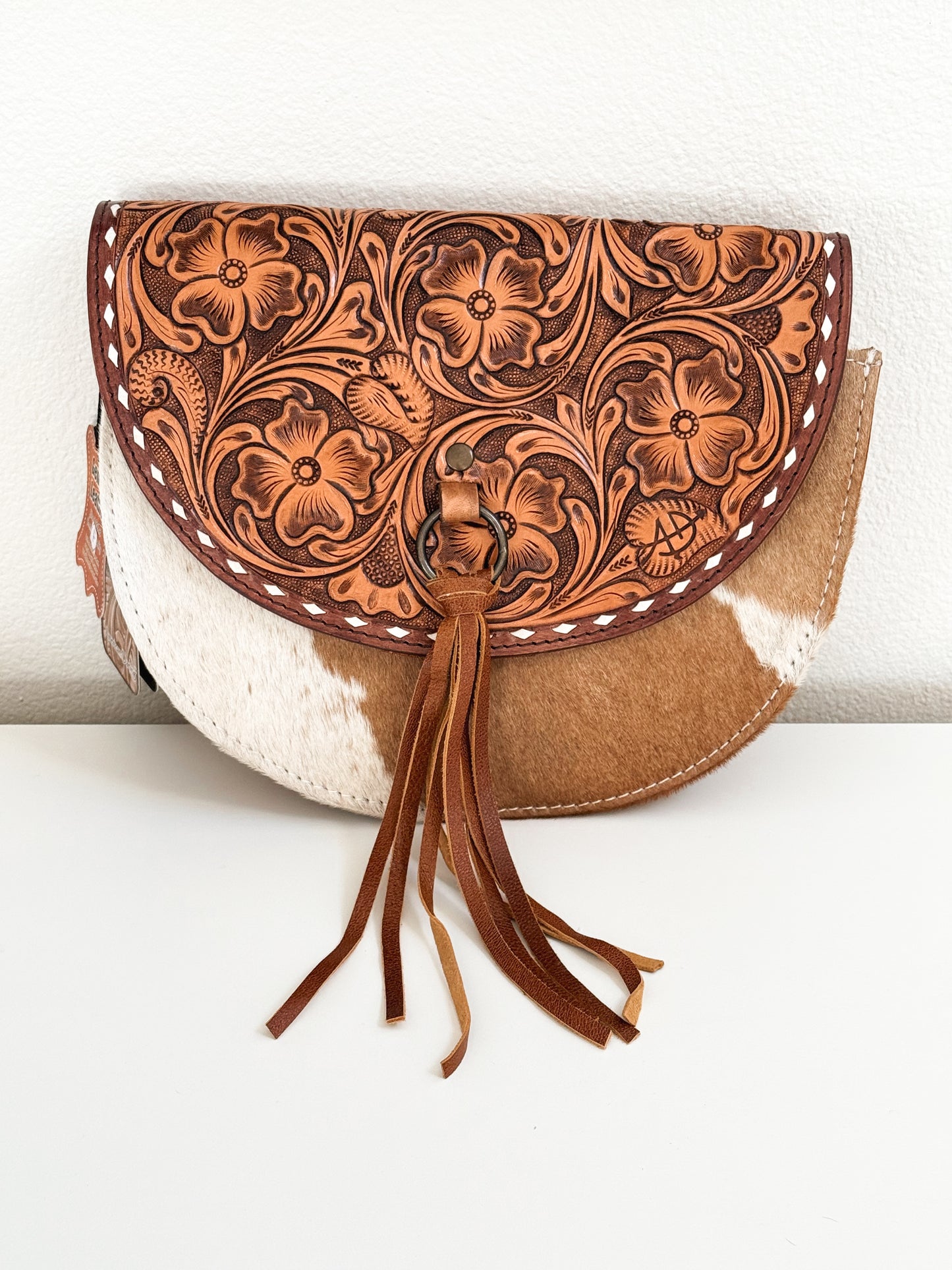 Tooled Leather & Hair-On Cowhide Crossbody Purse | Western Handbag