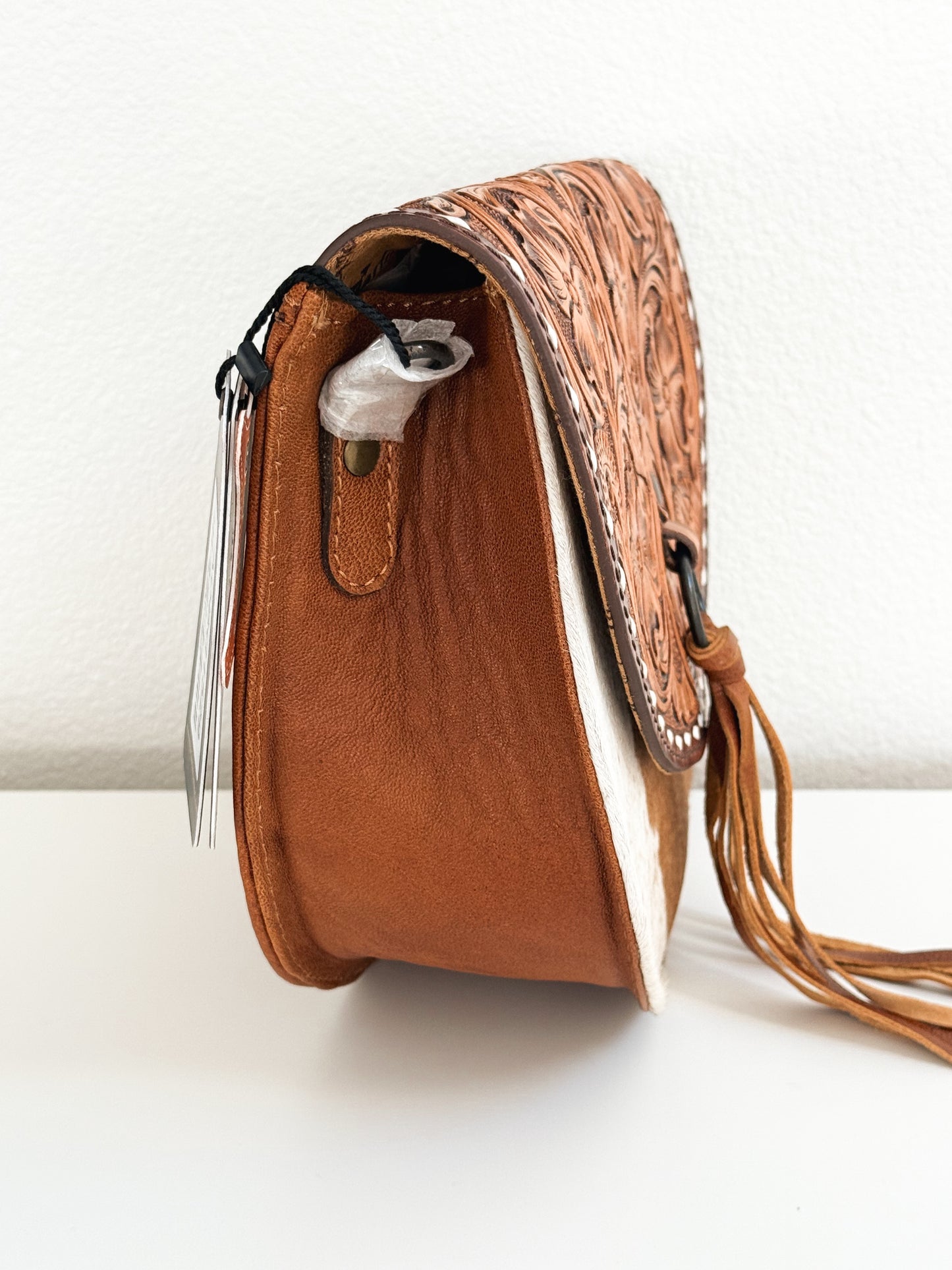 Tooled Leather & Hair-On Cowhide Crossbody Purse | Western Handbag