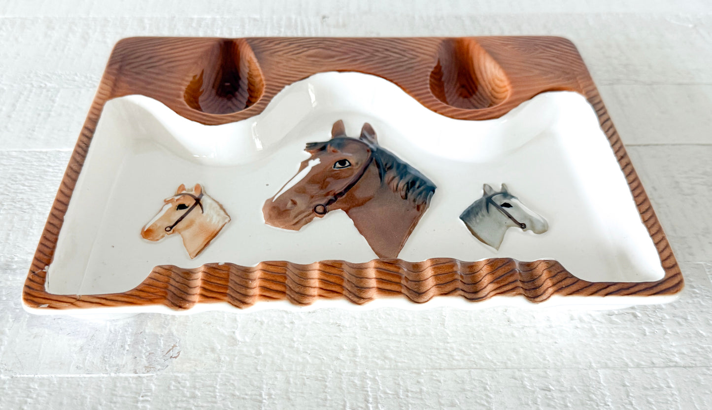 Vintage Equestrian Horse Ceramic Ashtray | Western Decor