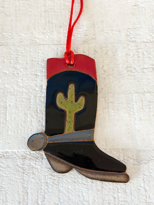 Ceramic Western Boot Ornament (Black Saguaro)