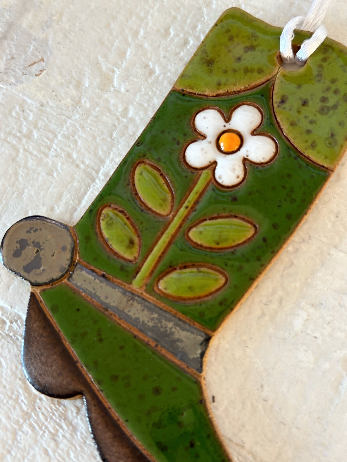 Ceramic Western Boot Ornament (Green Daisy)