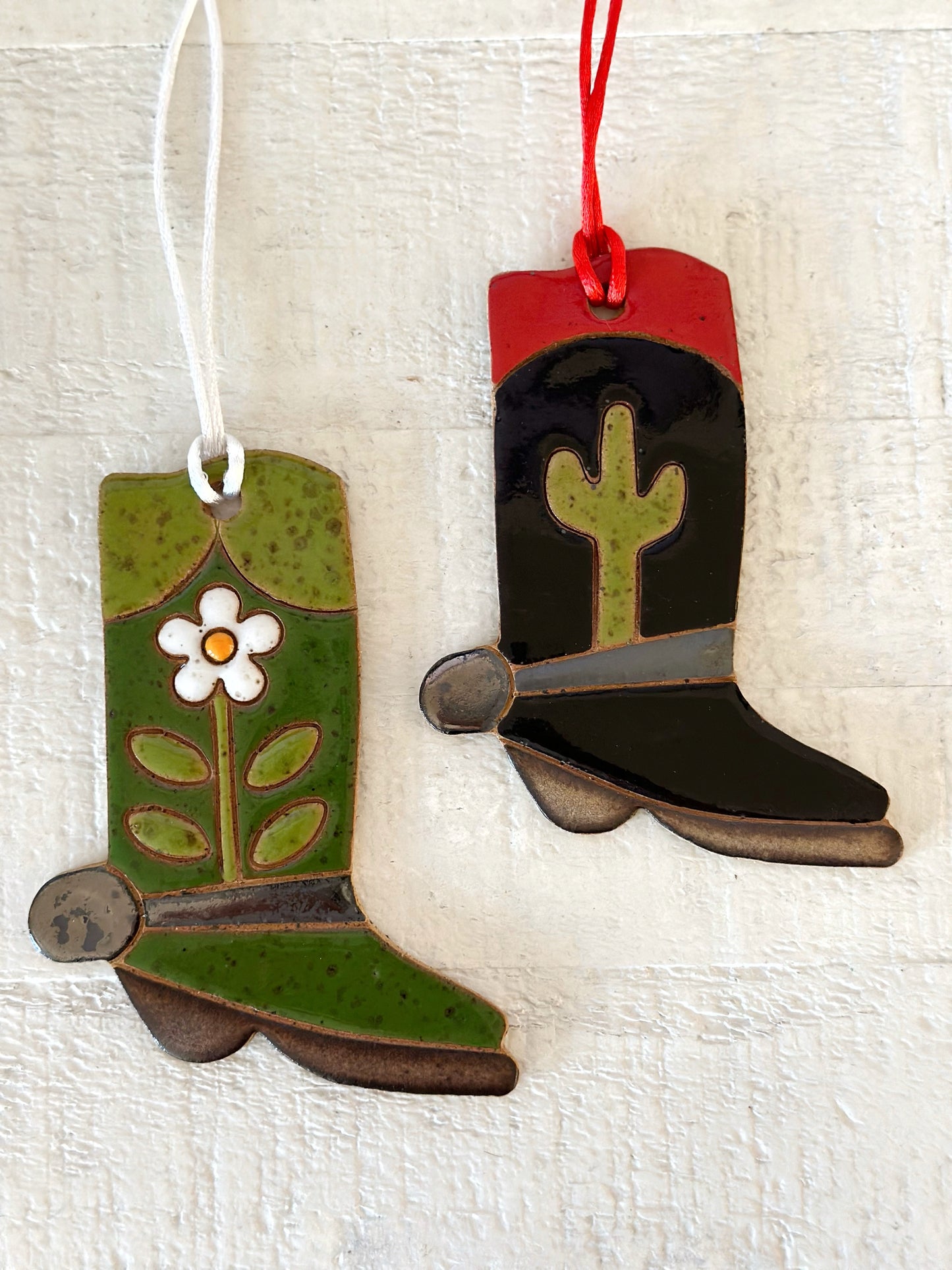 Ceramic Western Boot Ornament (Black Saguaro)