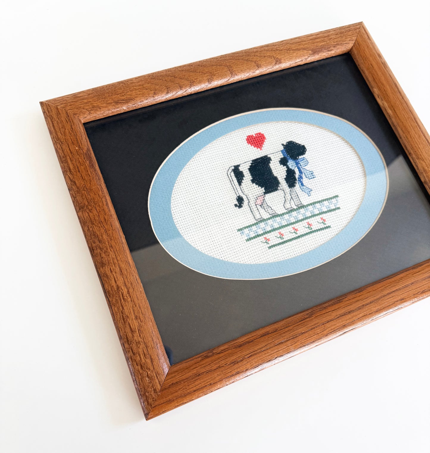 Vintage Cow Framed Cross Stitch
