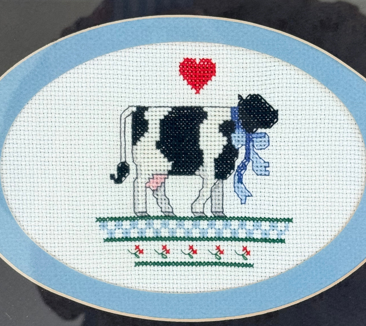 Vintage Cow Framed Cross Stitch