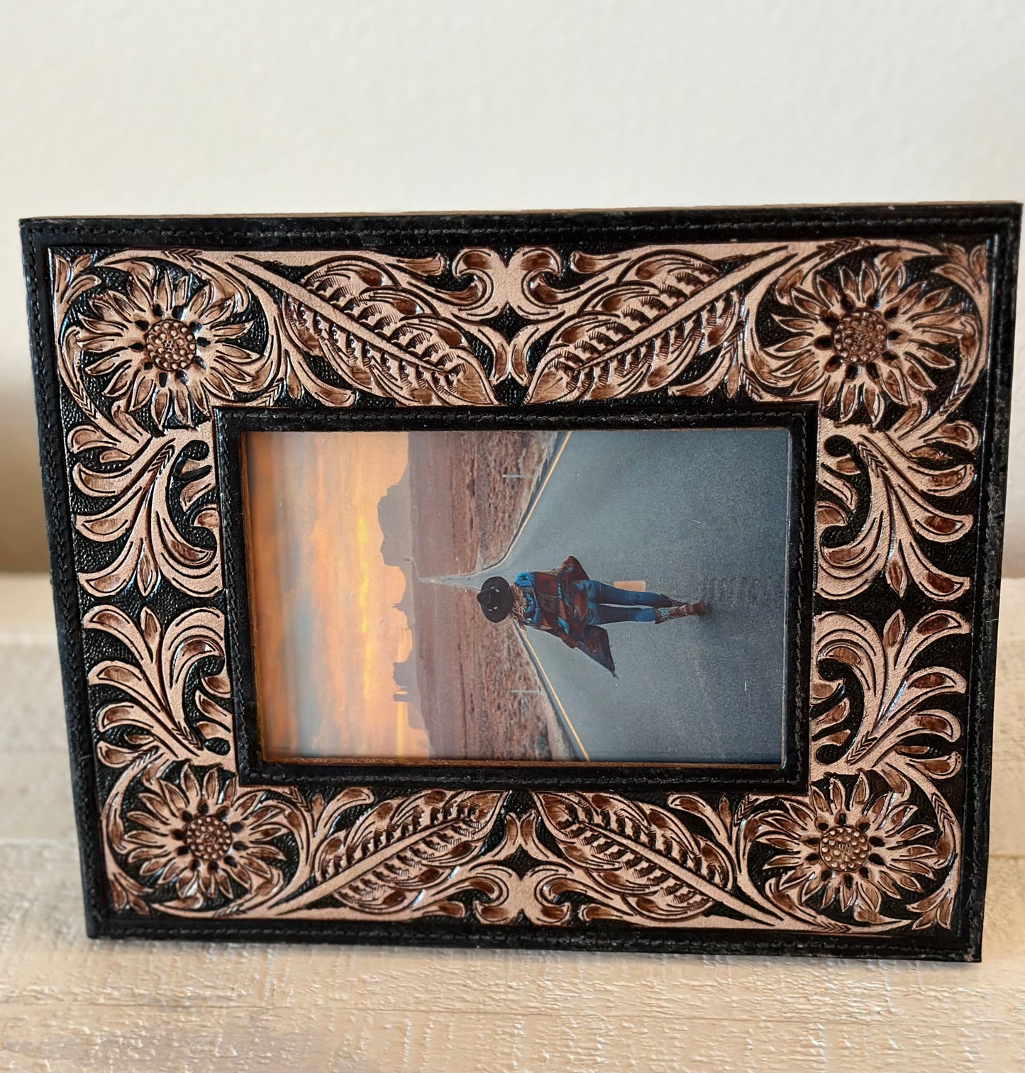 Black Tooled Leather Frame