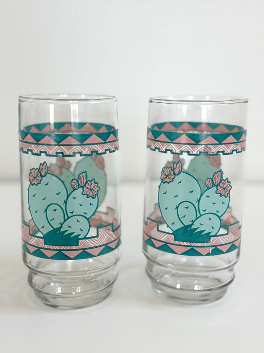 Vintage Cactus Drinking Glass Set