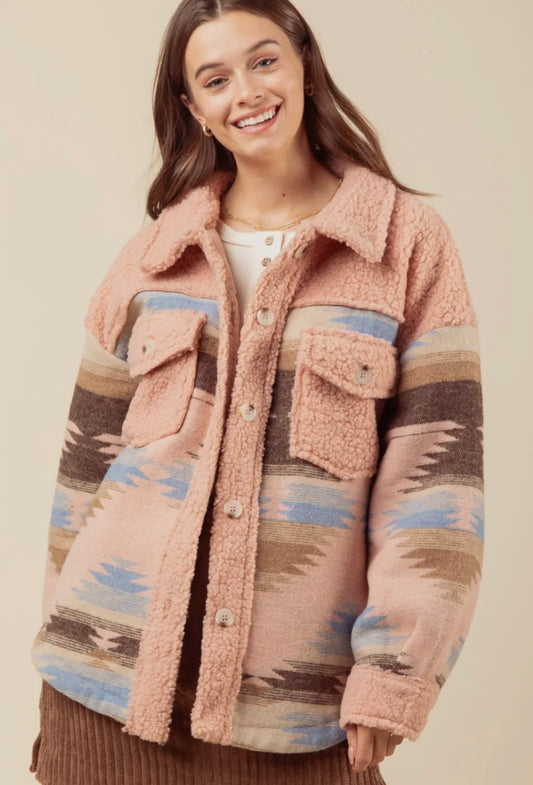 Aztec Sherpa Jacket (Blush)~SALE~