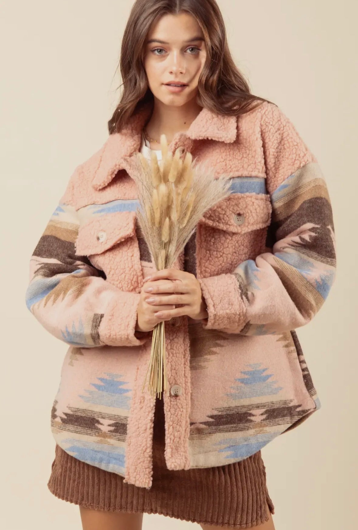 Aztec Sherpa Jacket (Blush)~SALE~