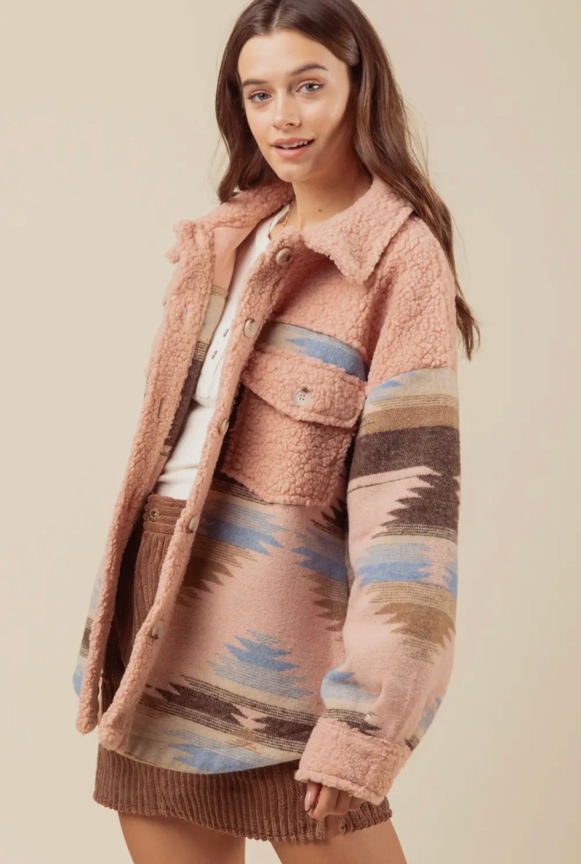 Aztec Sherpa Jacket (Blush)~SALE~