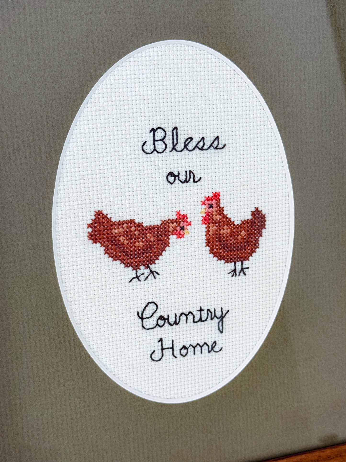 Vintage Chicken Framed Cross Stitch