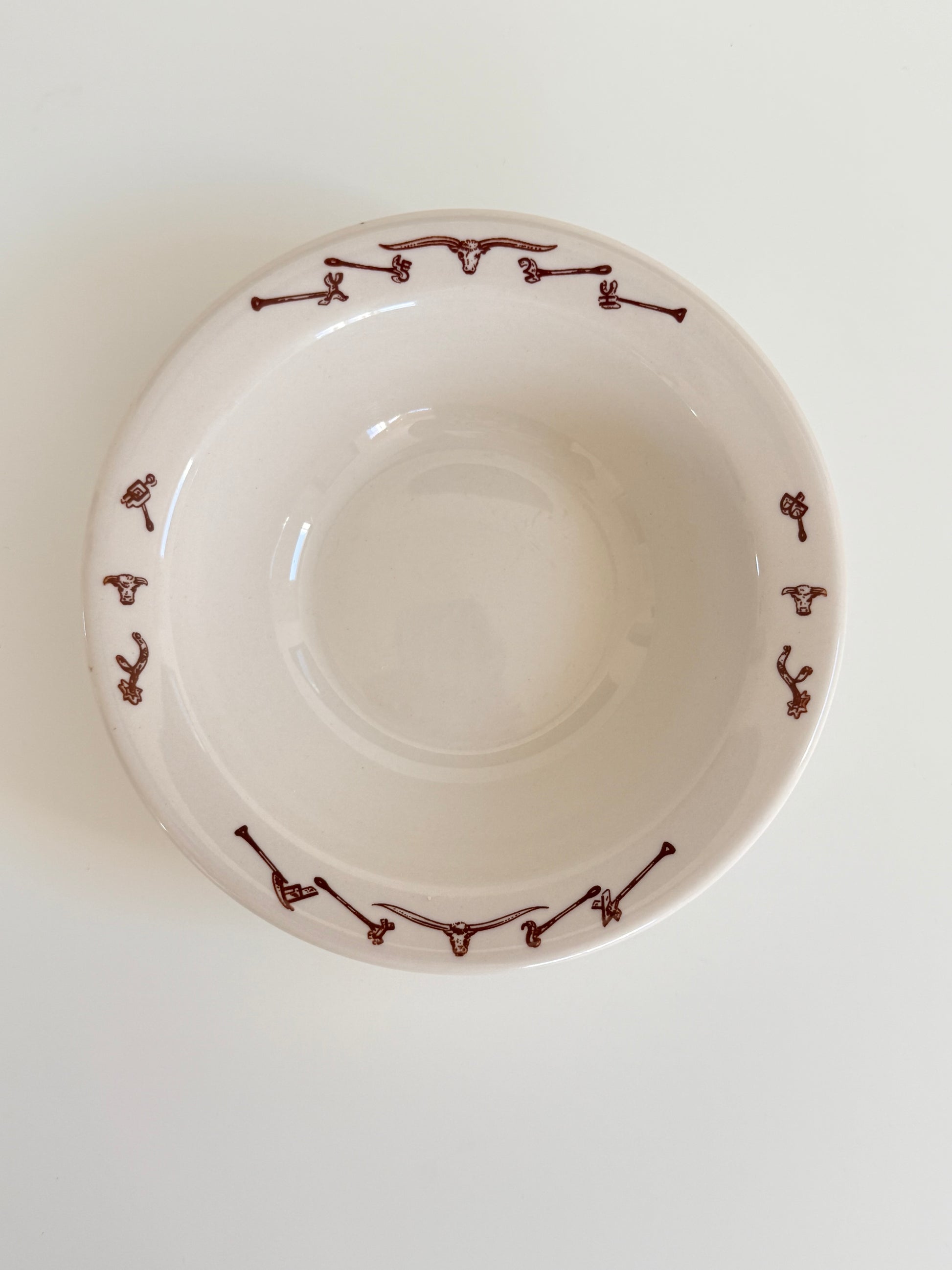 Vintage Sterling China El Rancho bowl with longhorn and cattle brand Western design