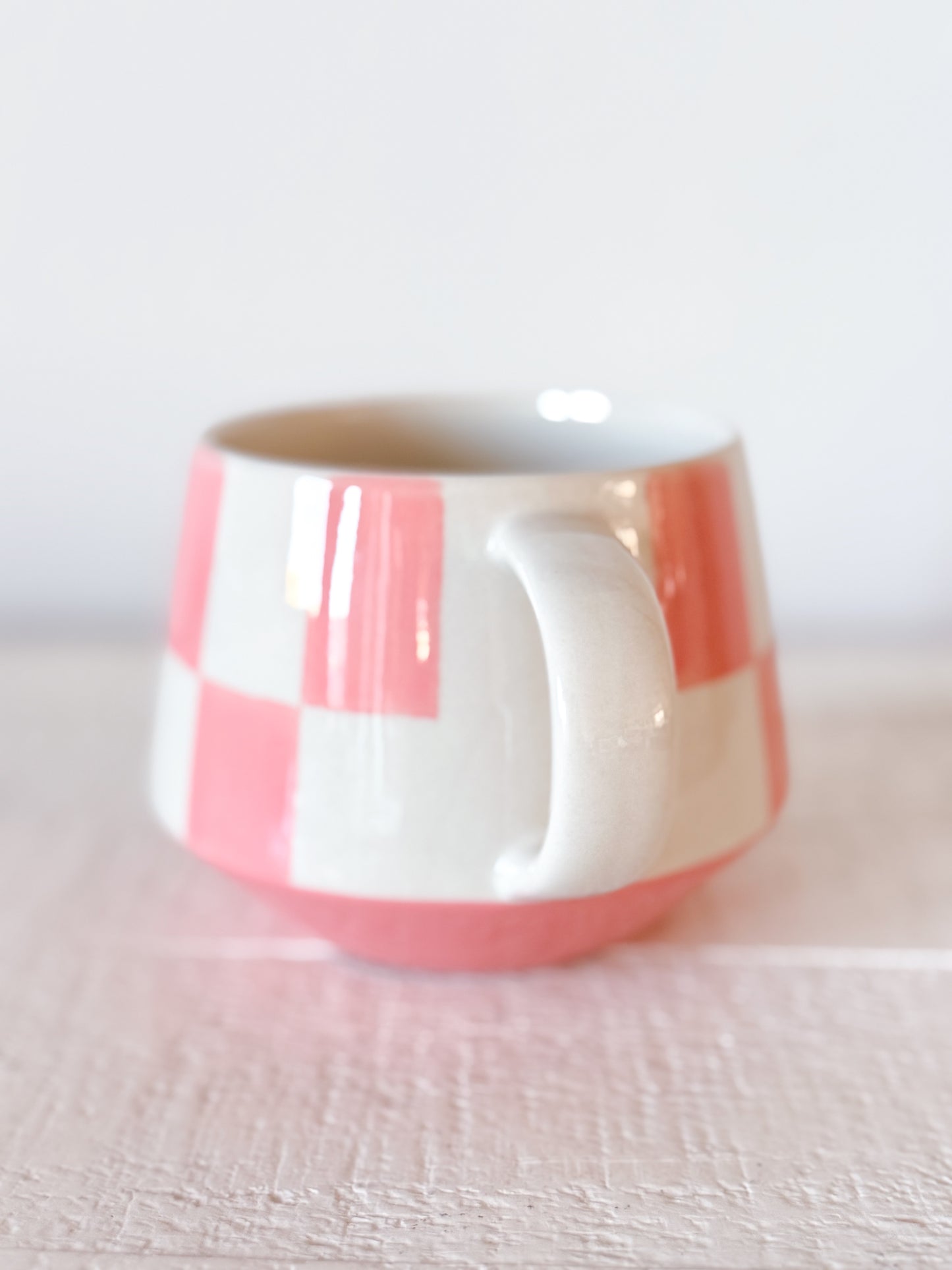 Pink Check Stoneware Mug