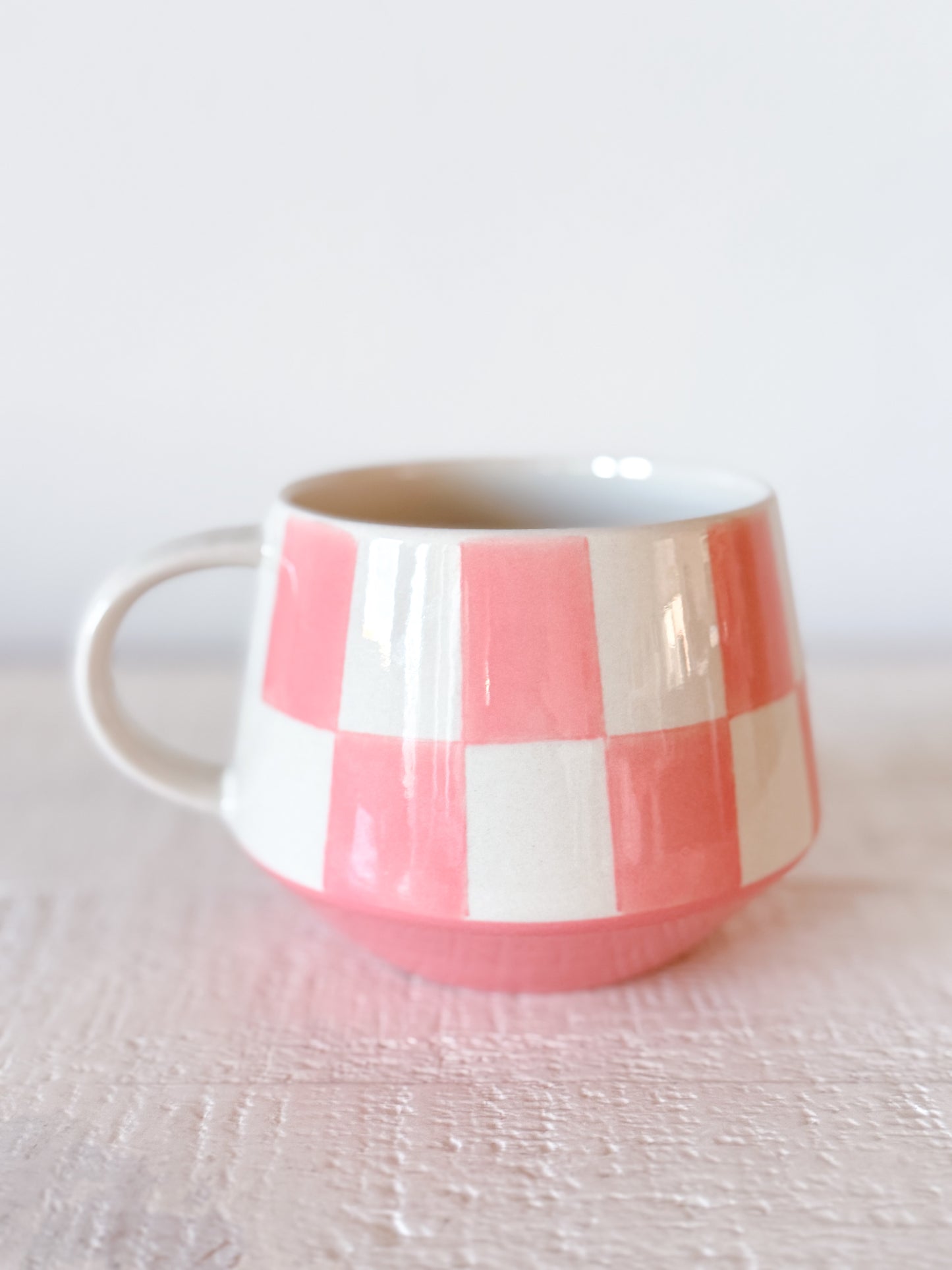 Pink Check Stoneware Mug