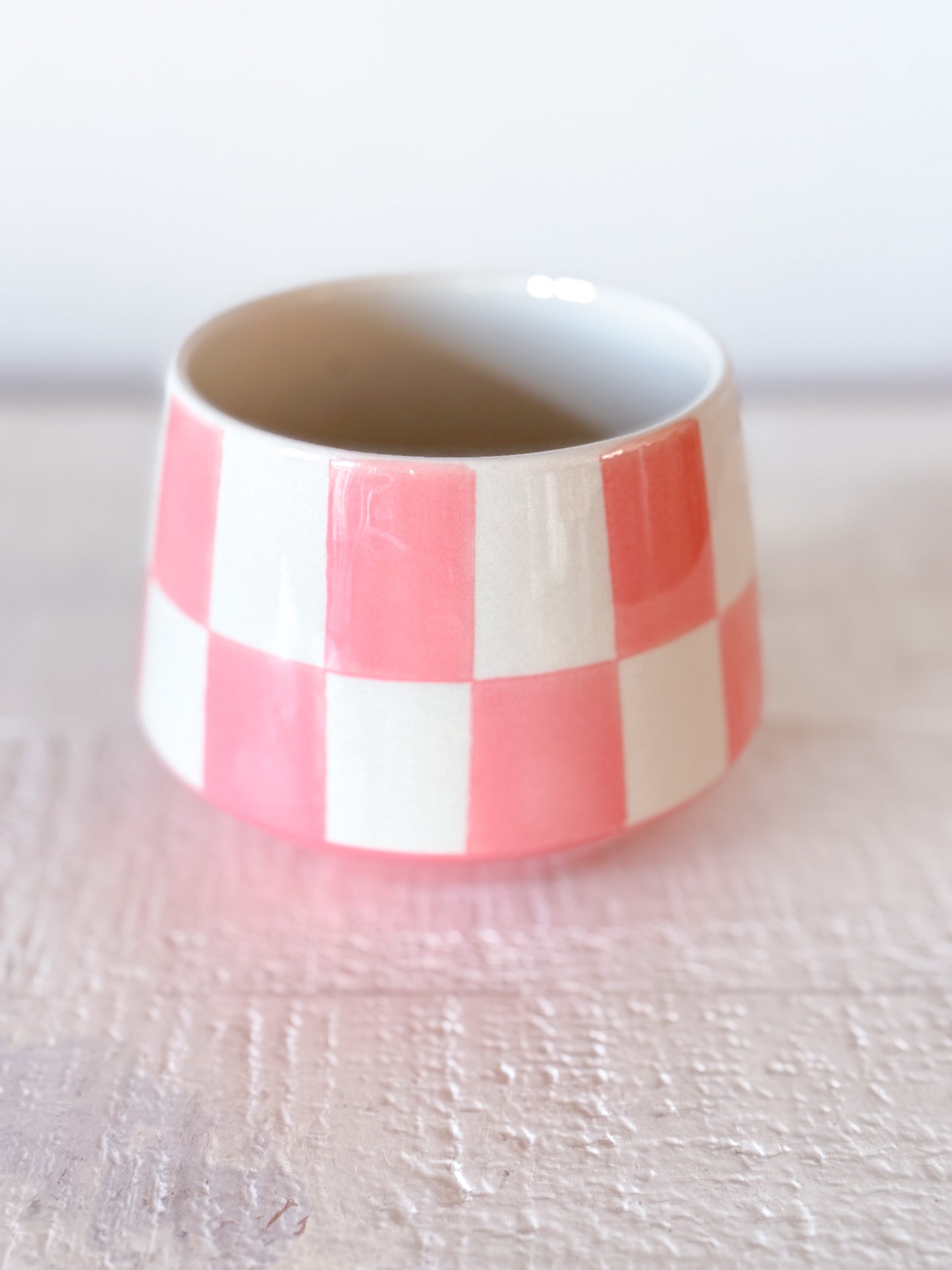 Pink Check Stoneware Mug
