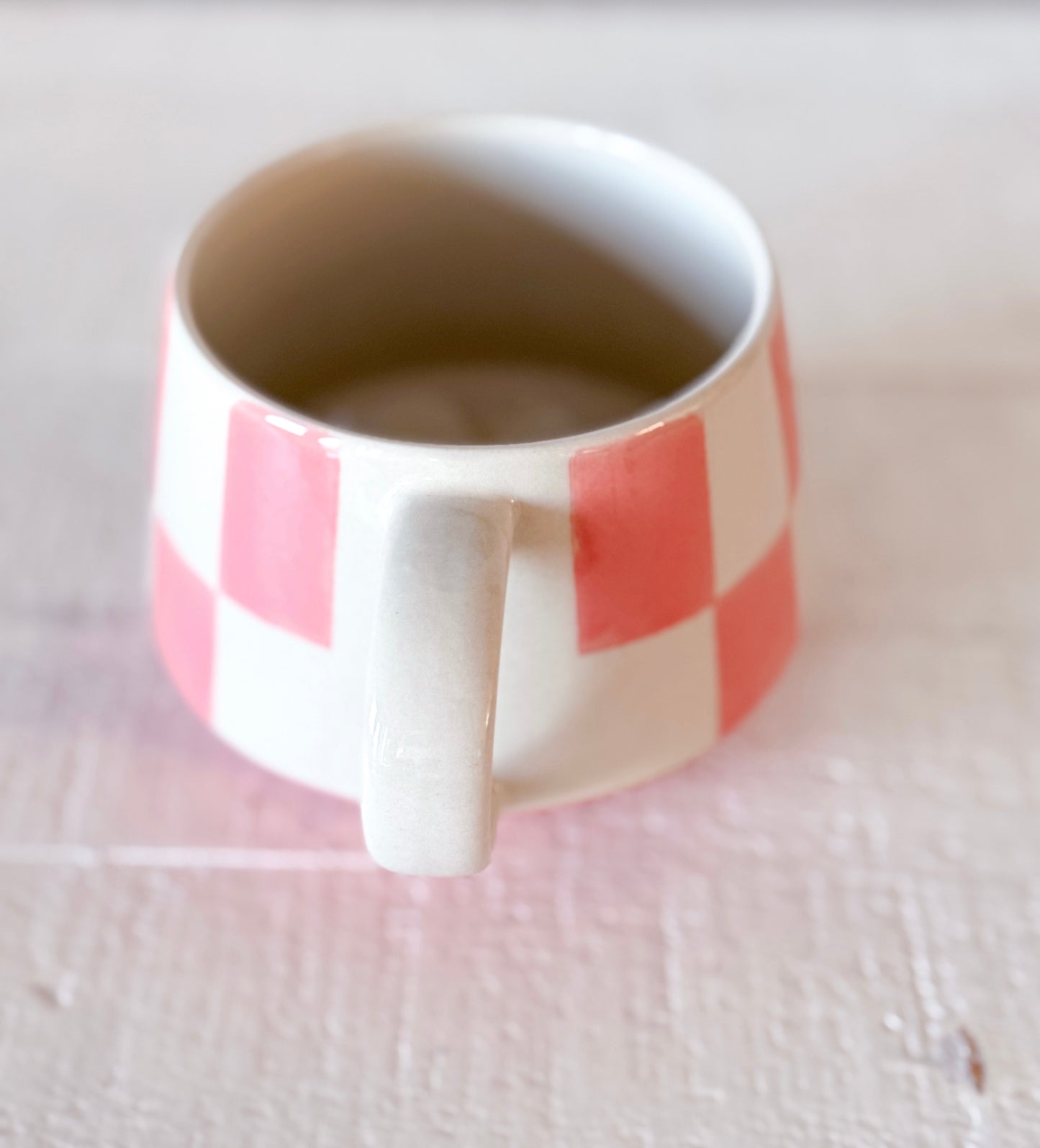 Pink Check Stoneware Mug