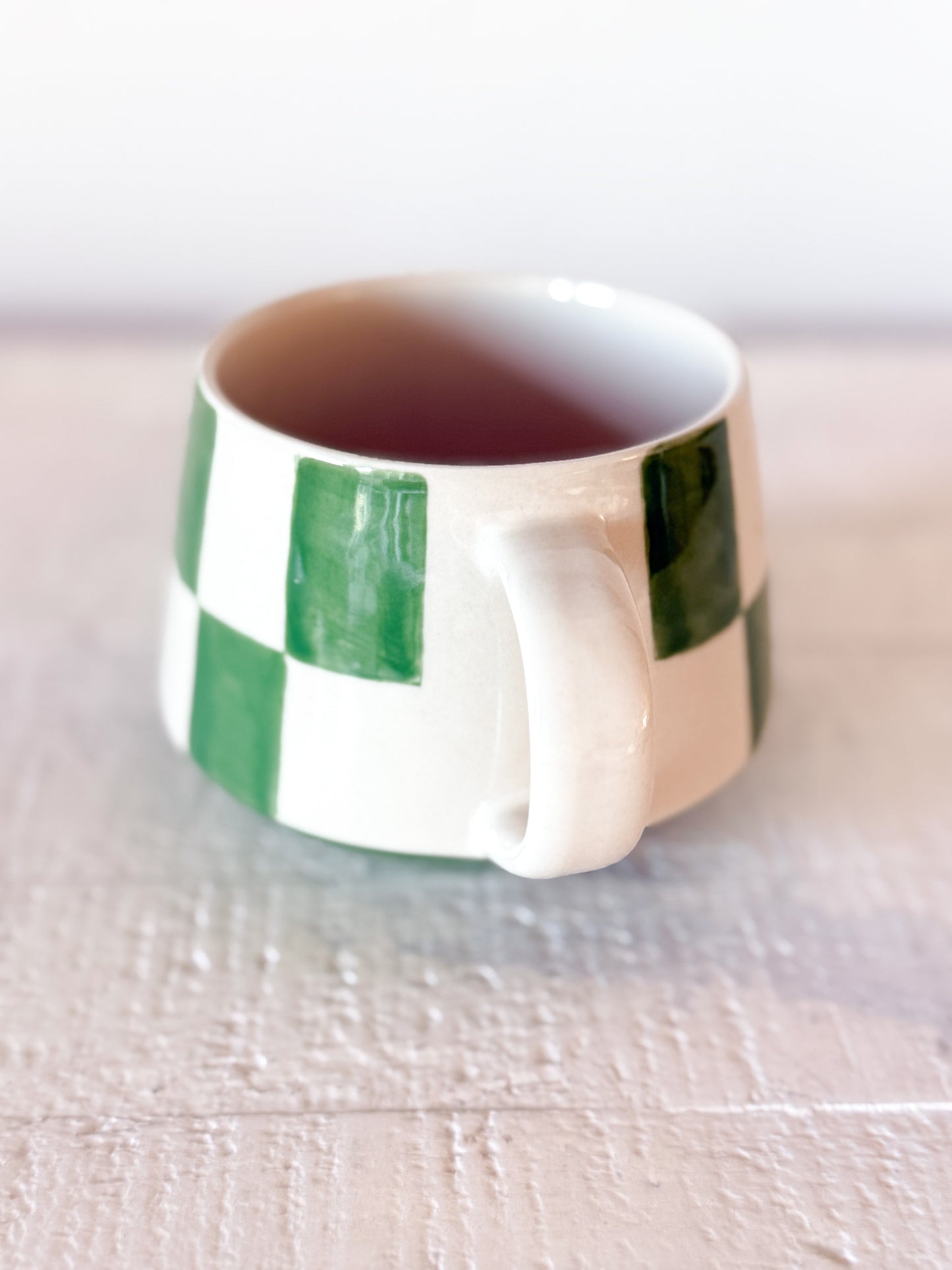Green Check Stoneware Mug