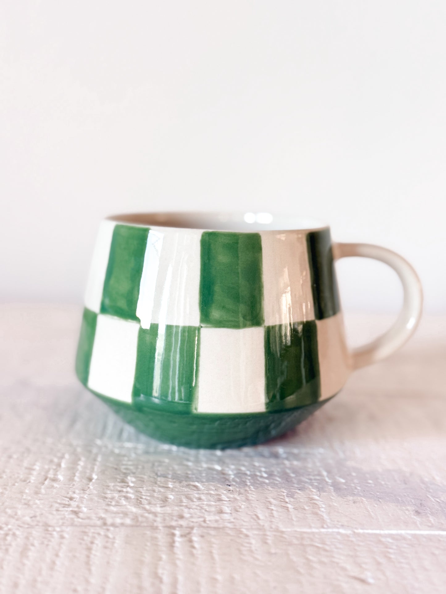 Green Check Stoneware Mug
