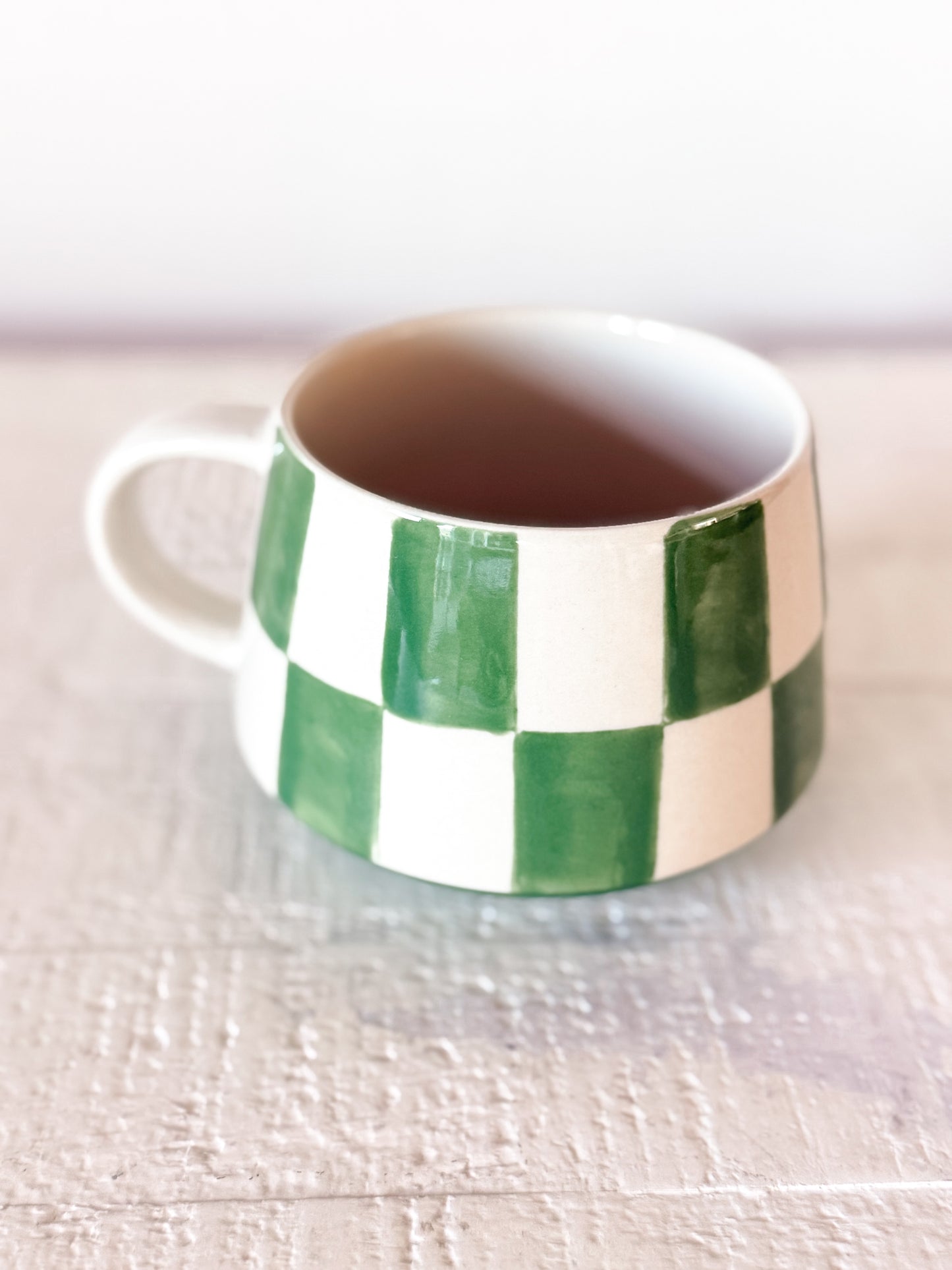 Green Check Stoneware Mug
