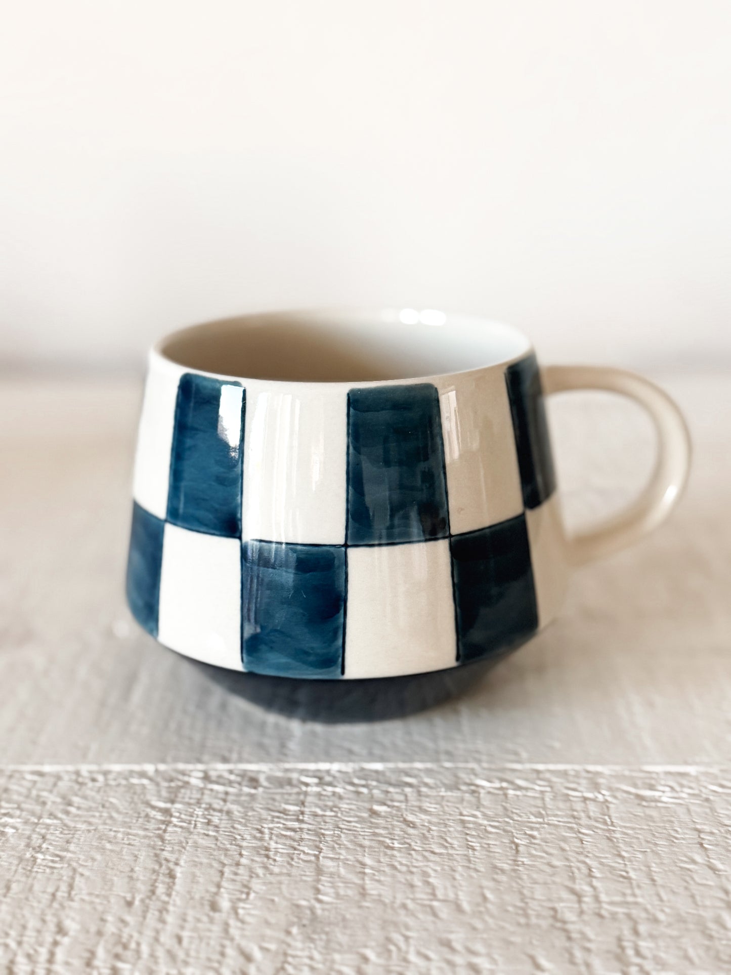 Navy Check Stoneware Mug