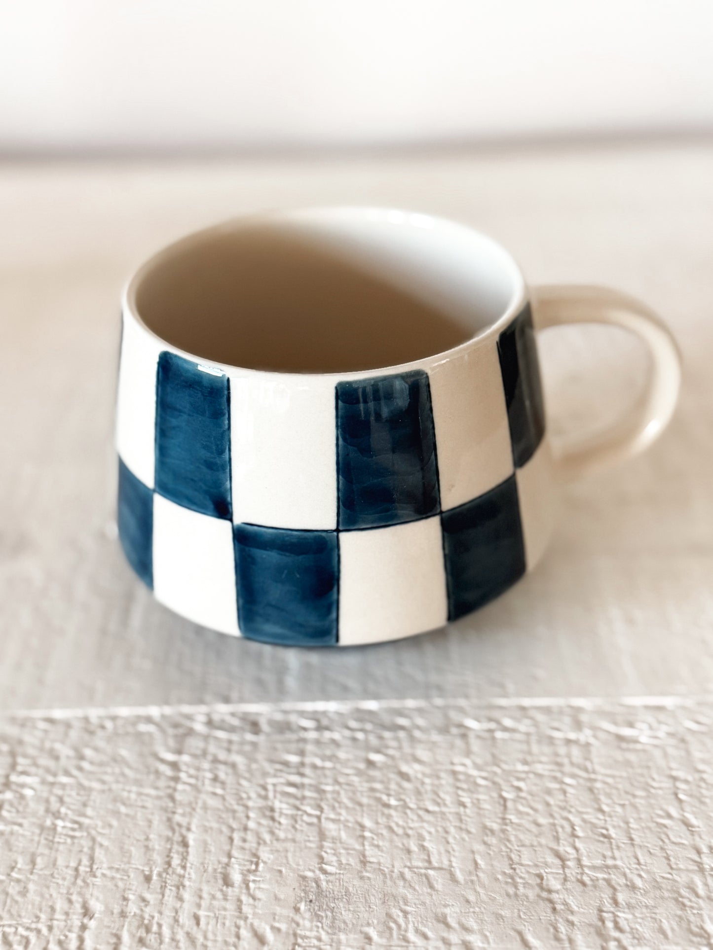 Navy Check Stoneware Mug