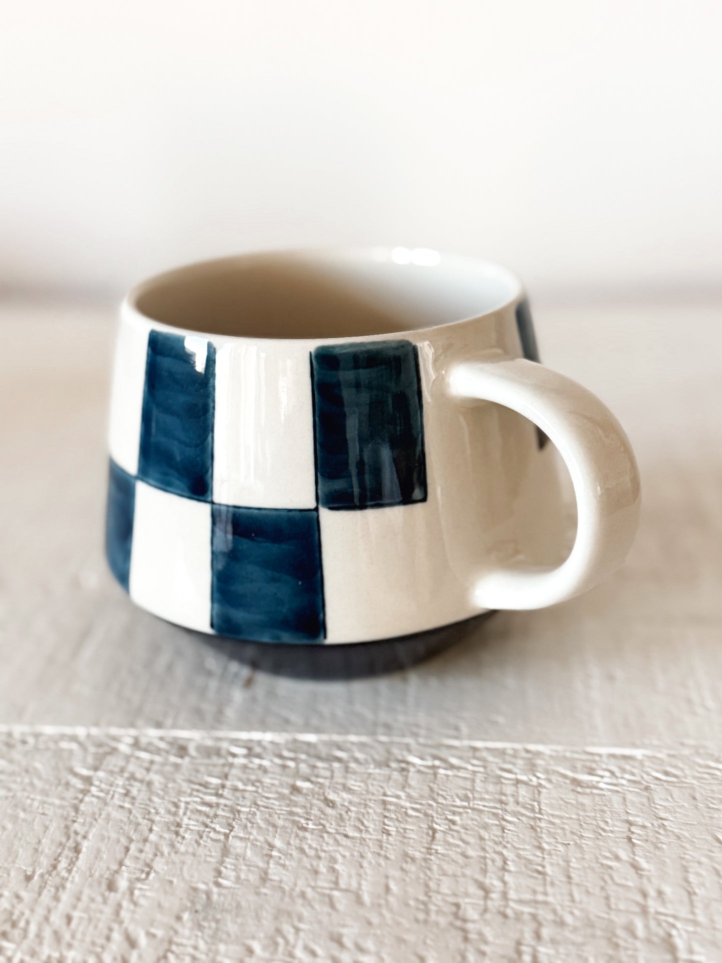 Navy Check Stoneware Mug
